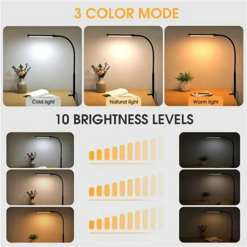 LED desk lamp with clamp adjustable gooseneck eye care task light for home offic